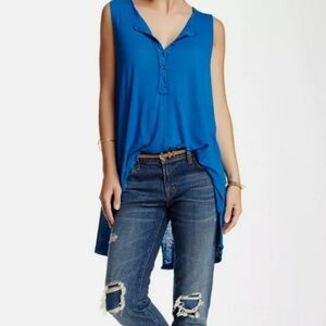 NWT - Free People - Sapphire Blue - Oversized Sleeveless Henley - Large - NWT
